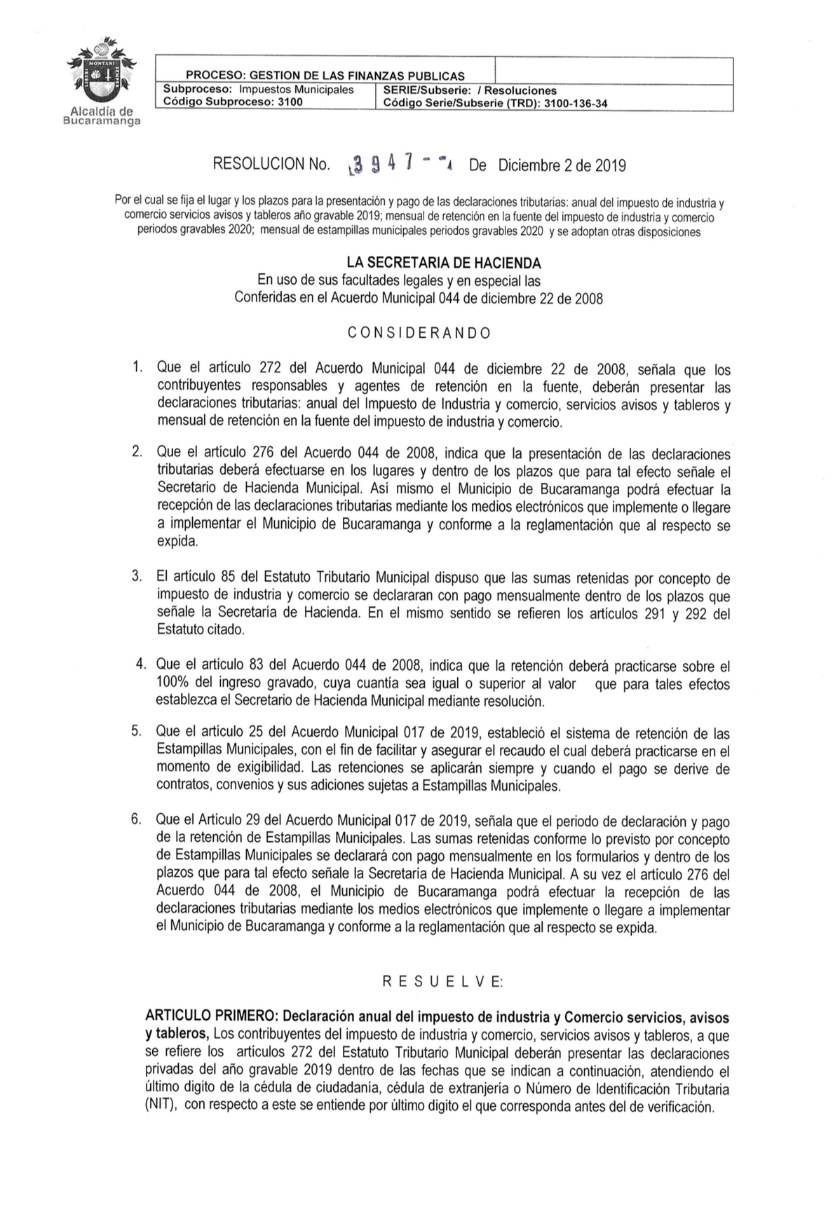 Descargar Impuesto Predial, Impuesto Industria y Comercio Bucaramanga 2020 