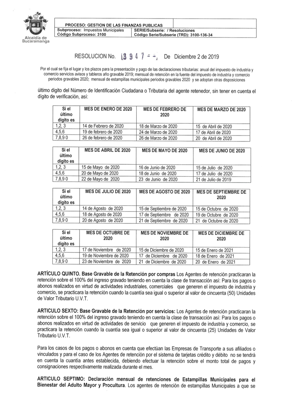 Descargar Impuesto Predial, Impuesto Industria y Comercio Bucaramanga 2020 